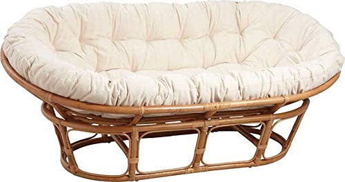 Sofa einen Papasansessel Rattan mit Kissen ecru 2 Sitzer 169 x 100 cm